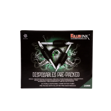 Scatola Mista da 20 Grip e Tip Monouso Killer Ink 25mm Tubi Preimballati con Aghi Killer Ink Precision 0,35MM