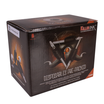 Scatola Mista da 25 Grip e Tip Monouso Killer Ink 19mm Tubi Pre-Imballati con Aghi Precision 0,35MM