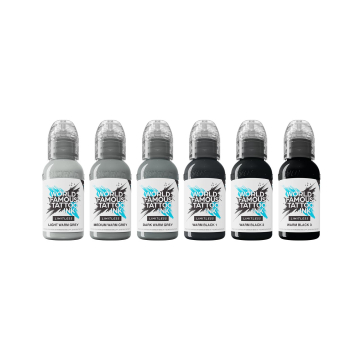 Inchiostro Per Tatuaggi World Famous Limitless - Shades of Grey - Set Warm Grey Pastel - 6x 30 ml