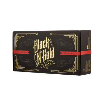 Scatola da 50 Black N Gold Legacy Aghi per tatuaggio premium - Straight Round Liner