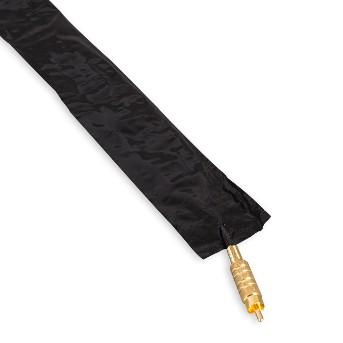 Black tattoo clip cord sleeve cover protecting gold connector end
