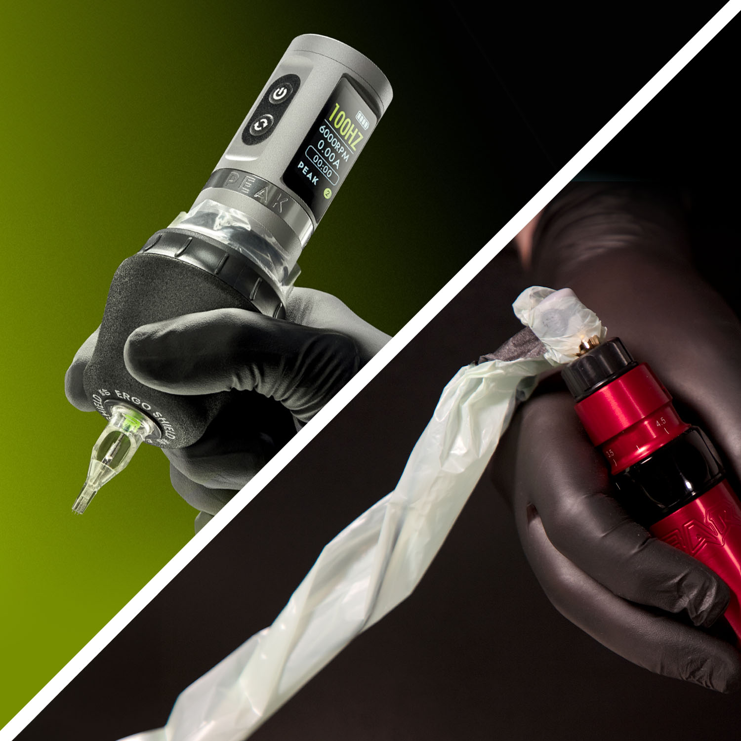 Una macchinetta per tatuaggi wireless e una macchinetta per tatuaggi con cavo