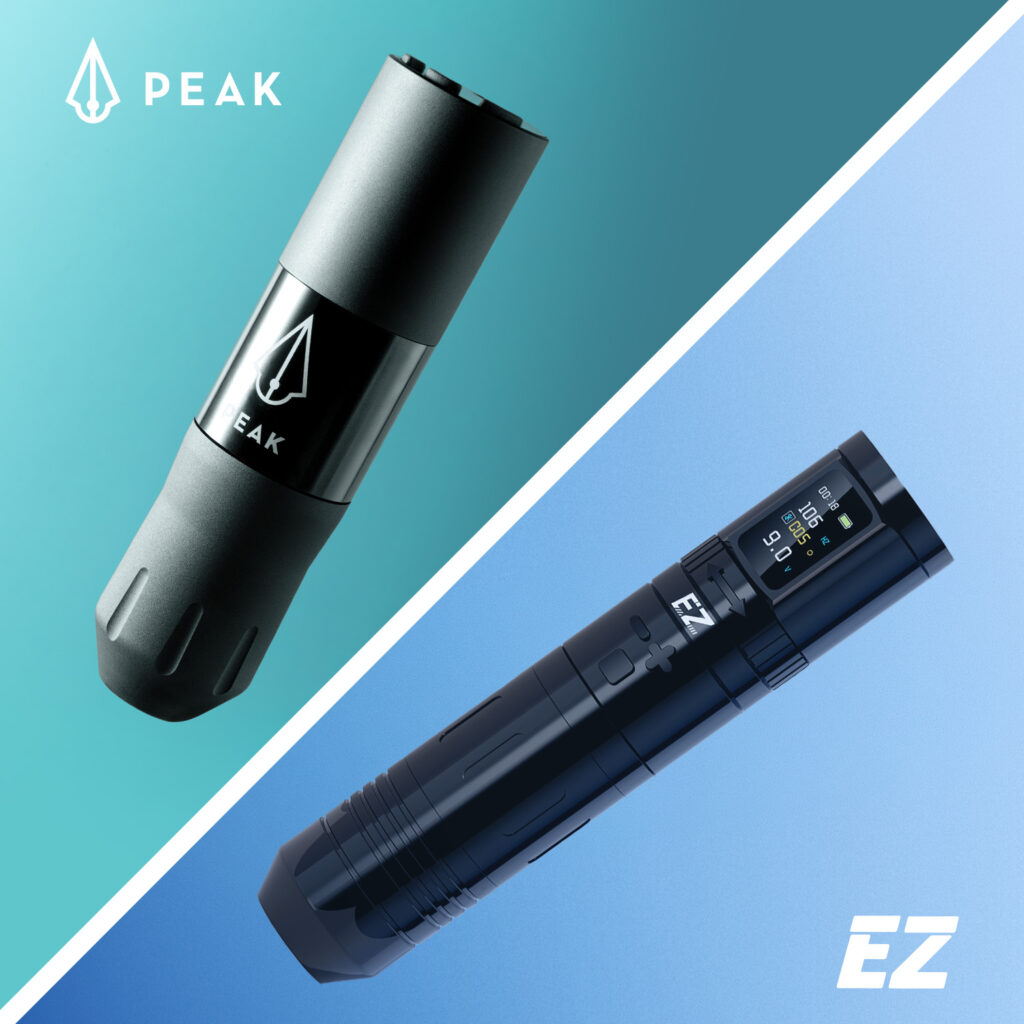 La macchina pen da tatuaggio Peak S1MP e EZ EVOTech Pro.